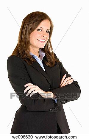 Stock Image - Beautiful Caucasian businesswoman on a white background. Fotosearch