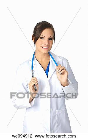 Beautiful Caucasian doctor or nurse on a white background View Large Photo Image Stock Image - Beautiful Caucasian doctor or nurse on a white background. Fotosearch