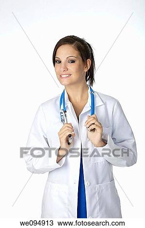 Beautiful Caucasian doctor or nurse on a white background View Large Photo Image Stock Image - Beautiful Caucasian doctor or nurse on a white background. Fotosearch