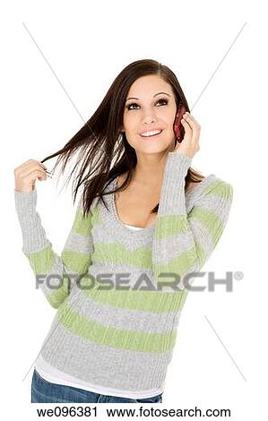 Beautiful Caucasian female talking on cell phone View Large Photo Image Stock Image - Beautiful Caucasian female talking on cell phone. Fotosearch