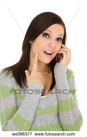 Beautiful Caucasian female talking on cell phone View Large Photo Image Stock Photo - Beautiful Caucasian female talking on cell phone. Fotosearch