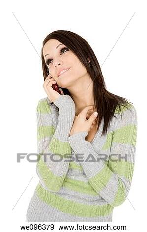 Beautiful Caucasian female talking on cell phone View Large Photo Image Stock Photo - Beautiful Caucasian female talking on cell phone. Fotosearch
