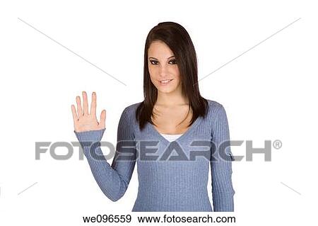 Beautiful Caucasian teenager counting on fingers on green background View Large Photo Image Stock Photo - Beautiful Caucasian teenager counting on fingers on green background. Fotosearch