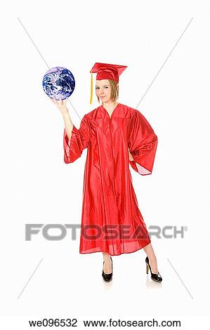 Beautiful Caucasian teenager in a graduation gown holding the world View Large Photo Image Stock Image - Beautiful Caucasian teenager in a graduation gown holding the world. Fotosearch