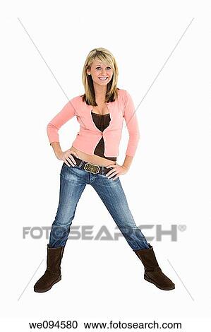 Beautiful caucasian teenager standing on white background smiling with some attitude View Large Photo Image Stock Image - Beautiful caucasian teenager standing on white background smiling with some attitude. Fotosearch