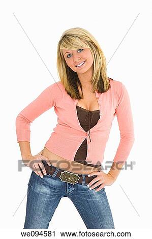 Beautiful caucasian teenager standing on white background smiling with some attitude View Large Photo Image Stock Image - Beautiful caucasian teenager standing on white background smiling with some attitude. Fotosearch
