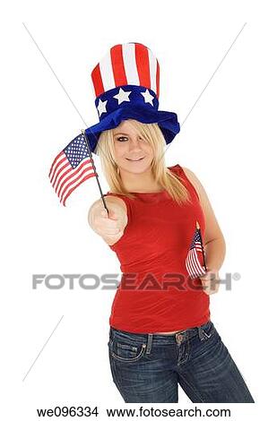 Beautiful Caucasian woman celibrating the 4th of July View Large Photo Image Picture - Beautiful Caucasian woman celibrating the 4th of July. Fotosearch