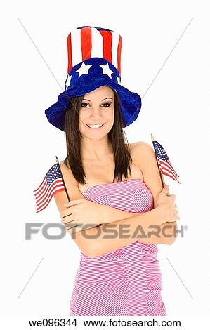 Beautiful Caucasian woman celibrating the 4th of July View Large Photo Image Picture - Beautiful Caucasian woman celibrating the 4th of July. Fotosearch