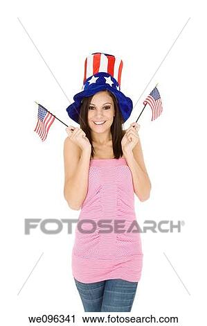Beautiful Caucasian woman celibrating the 4th of July View Large Photo Image Stock Image - Beautiful Caucasian woman celibrating the 4th of July. Fotosearch