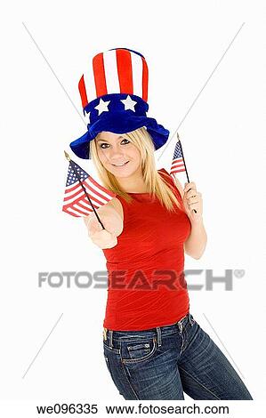 Beautiful Caucasian woman celibrating the 4th of July View Large Photo Image Stock Photography - Beautiful Caucasian woman celibrating the 4th of July. Fotosearch