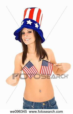 Beautiful Caucasian woman celibrating the 4th of July View Large Photo Image Stock Photography - Beautiful Caucasian woman celibrating the 4th of July. Fotosearch