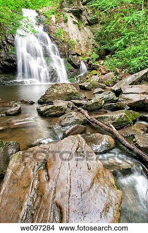 Beautiful Spruce Flat Falls in Great Smoky Mountains National Park, on the border of North Carolina and Tennessee View Large Photo Image Picture - Beautiful Spruce Flat Falls in Great Smoky Mountains National Park, on the border of North Carolina and Tennessee. Fotosearch