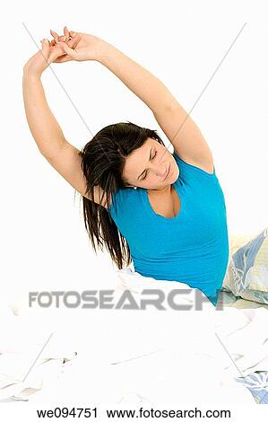 Beautiful woman waking up in the morning View Large Photo Image Stock Image - Beautiful woman waking up in the morning. Fotosearch