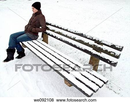 Stock Photo - bench, girl, gloominess. Fotosearch