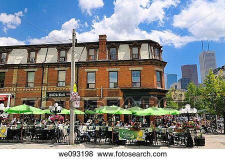 Black Bull tavern at lunch time on Queen street with financial towers Toronto View Large Photo Image Stock Photo - Black Bull tavern at lunch time on Queen street with financial towers Toronto. Fotosearch