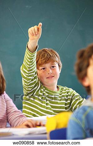 blond, classroom, child, boy, Arm raised View Large Photo Image Stock Photo - blond, classroom, child, boy, Arm raised. Fotosearch