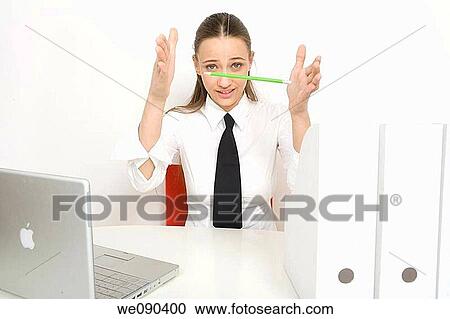 Bored Worker Office Woman playing with pencil View Large Photo Image Stock Image - Bored Worker Office Woman playing with pencil. Fotosearch