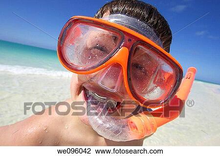 Boy wearing snorkel, Playa Pilar, Cayo Guillermo, Cuba View Large Photo Image Stock Image - Boy wearing snorkel, Playa Pilar, Cayo Guillermo, Cuba. Fotosearch