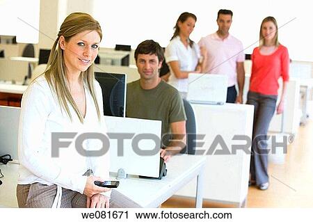 Stock Image - business, cell phone, colleague. Fotosearch