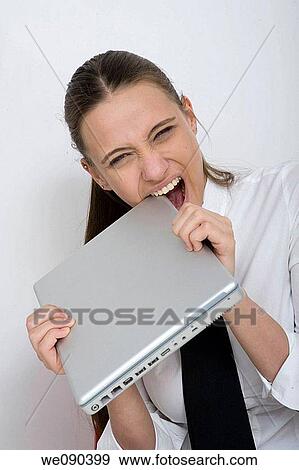 Business woman with computer View Large Photo Image Stock Photo - Business woman with computer. Fotosearch