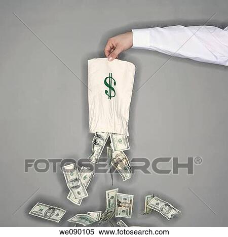 Stock Photography - Businessman pouring out money bag. Fotosearch