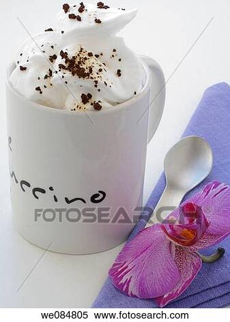 Caf? cappuccino and orchid View Large Photo Image Stock Photography - Caf? cappuccino and orchid. Fotosearch