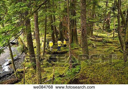 Stock Photo - Canada, BC, Queen Charlotte Islands, Gwaii Haanas National Park. Tourists visit Haida Indian village site at Windy Bay. hlk? yah Llnagaay. Fotosearch