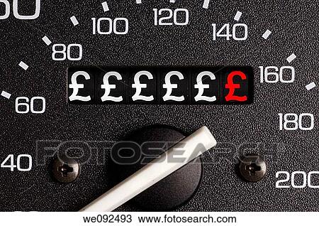 Stock Image - Car distance counter showing pound symbols. Fotosearch