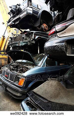 Cars Stacked at Junkyard View Large Photo Image Stock Photo - Cars Stacked at Junkyard. Fotosearch