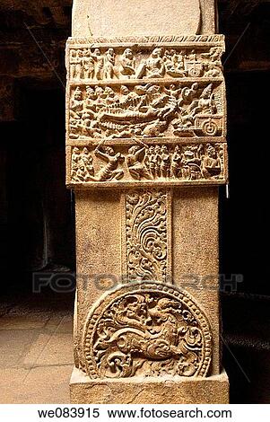 Carvings in a Column -Scene from the Mahabharata in Virupaksha Temple in Pattadakal. Detailed scenes from the epics are carved on the pillars. The central band here may depict Bhishma lying on the bed of arrows. During the fight his body was pierced wi View Large Photo Image Stock Photography - Carvings in a Column -Scene from the Mahabharata in Virupaksha Temple in Pattadakal. Detailed scenes from the epics are carved on the pillars. The central band here may depict Bhishma lying on the bed of arrows. During the fight his body was pierced wi. Fotosearch