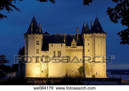 Castle at dusk, Saumur. Maine-et-Loire, France View Large Photo Image Stock Photo - Castle at dusk, Saumur. Maine-et-Loire, France. Fotosearch