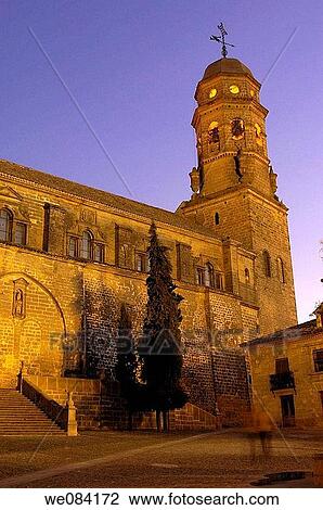 Stock Image - Cathedral (16th century) in St Mary's Square at dusk, Baeza. Jaen province, Andalucia, Spain. Fotosearch