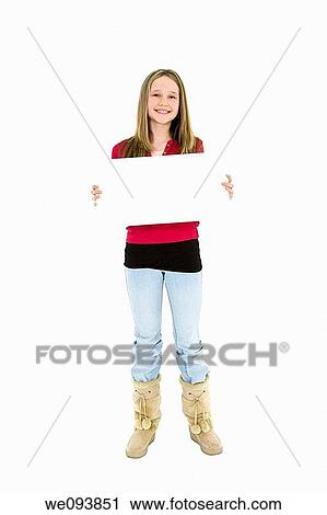 Caucasian child holding a blank sign so you can add your own advertising slogan She is on a white background View Large Photo Image Stock Image - Caucasian child holding a blank sign so you can add your own advertising slogan She is on a white background. Fotosearch