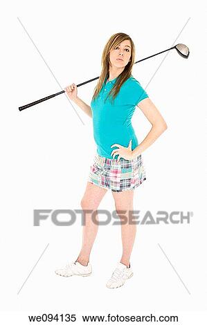 Caucasian teenager posing with golf club on white background View Large Photo Image Stock Photography - Caucasian teenager posing with golf club on white background. Fotosearch
