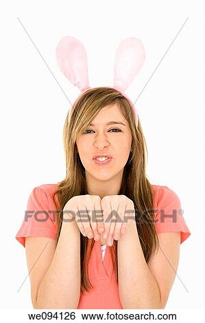 caucasian teenager wear rabbit ears and acting silly View Large Photo Image Stock Photograph - caucasian teenager wear rabbit ears and acting silly. Fotosearch