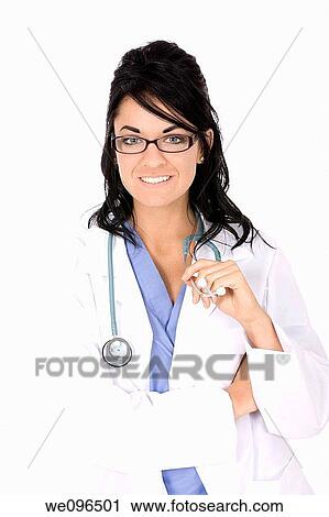 Caucasian woman doctor with stethoscope on white background View Large Photo Image Stock Image - Caucasian woman doctor with stethoscope on white background. Fotosearch