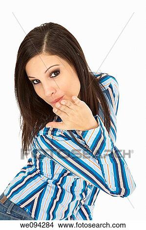 Caucasian woman flirting with the camera on white background View Large Photo Image Picture - Caucasian woman flirting with the camera on white background. Fotosearch