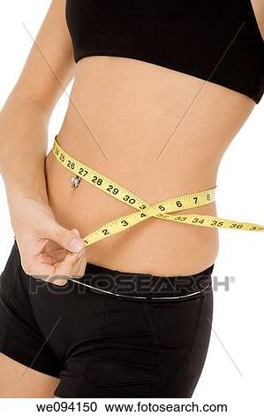 Caucasian woman measuring her waist on a white background View Large Photo Image Stock Image - Caucasian woman measuring her waist on a white background. Fotosearch