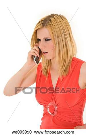 Caucasian woman talking on cell phone View Large Photo Image Stock Image - Caucasian woman talking on cell phone. Fotosearch