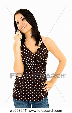 Caucasian woman talking on cell phone View Large Photo Image Stock Photo - Caucasian woman talking on cell phone. Fotosearch