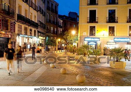 Cava de San Miguel, night view. Madrid, Spain. View Large Photo Image Stock Image - Cava de San Miguel, night view. Madrid, Spain.. Fotosearch