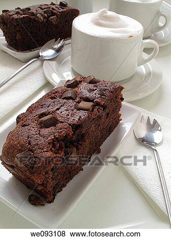 Stock Photo - Chocolate brownie and Capuccino. Fotosearch