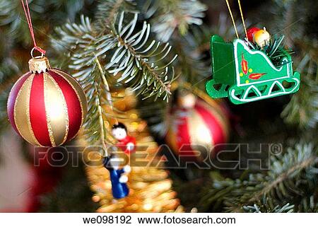 Stock Image - Christmas balls on a fir tree. Fotosearch