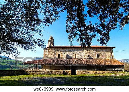 Stock Photo - Church of San Miguel. (XVII century) in the District of Ahedo, Valle de Carranza, Biscay, Basque Country, Spain.. Fotosearch