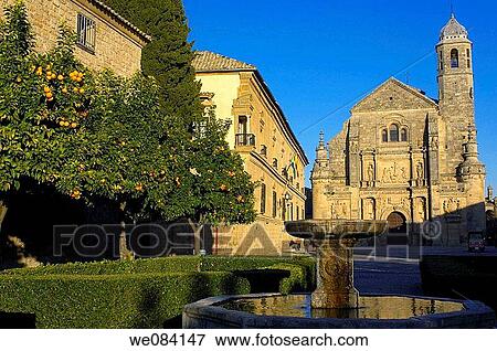 Stock Photo - Church of the Salvador (16th century) and Parador Nacional del Condestable Davalos in Plaza de Vazquez Molina, Ubeda. Jaen province, Andalucia, Spain. Fotosearch