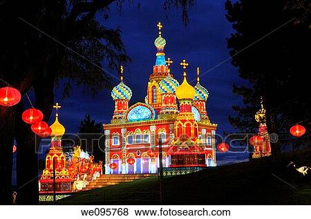 Church of the Savior on Spilled Blood Cathedral Chinese Lantern Festival at dusk at Ontario Place Toronto View Large Photo Image Stock Photo - Church of the Savior on Spilled Blood Cathedral Chinese Lantern Festival at dusk at Ontario Place Toronto. Fotosearch