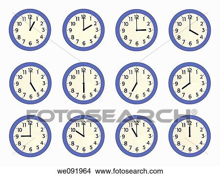 Clocks showing different times View Large Photo Image Picture - Clocks showing different times. Fotosearch