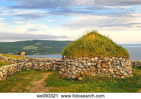 Clydesdale horse and Black House with sod roof and stone walls at Highland Village Museum Iona Cape Breton View Large Photo Image Stock Image - Clydesdale horse and Black House with sod roof and stone walls at Highland Village Museum Iona Cape Breton. Fotosearch