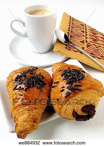 Coffee and pastries stuffed with chocolate View Large Photo Image Stock Image - Coffee and pastries stuffed with chocolate. Fotosearch