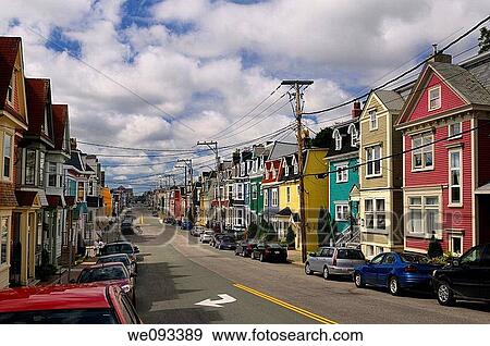 Colorful clapboard houses on Gower Street in downtown St John`s Newfoundland View Large Photo Image Stock Photo - Colorful clapboard houses on Gower Street in downtown St John`s Newfoundland. Fotosearch